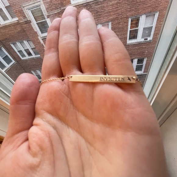 Custom 14k Gold "Serra" Bar Necklace - "INVICTUS" with blackbird - Picture 2 of 15